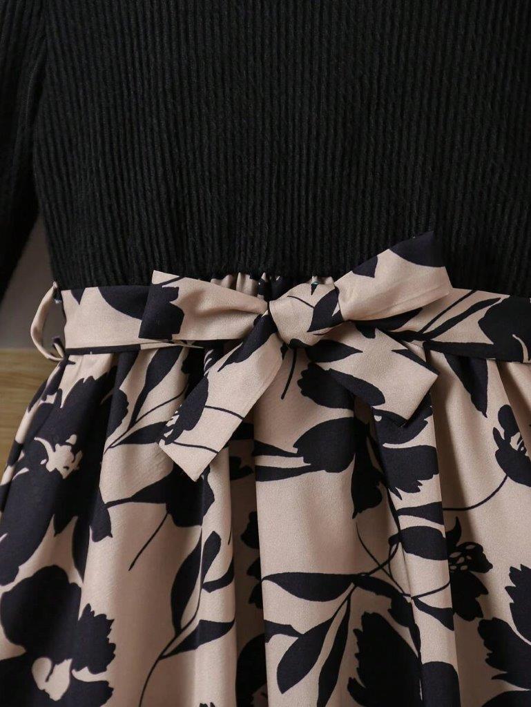 Toddler Girls Flower Patterned Long Sleeve Dress