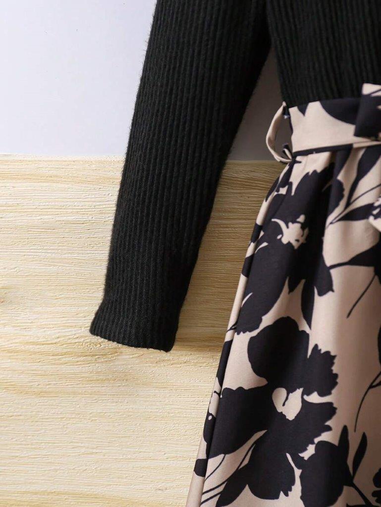 Toddler Girls Flower Patterned Long Sleeve Dress