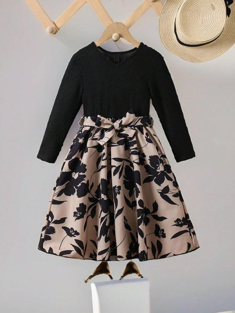 Toddler Girls Flower Patterned Long Sleeve Dress
