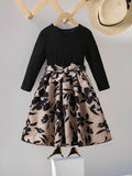 Toddler Girls Flower Patterned Long Sleeve Dress