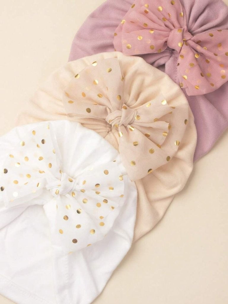 Baby 3 Piece Dotted Bow Turban Set