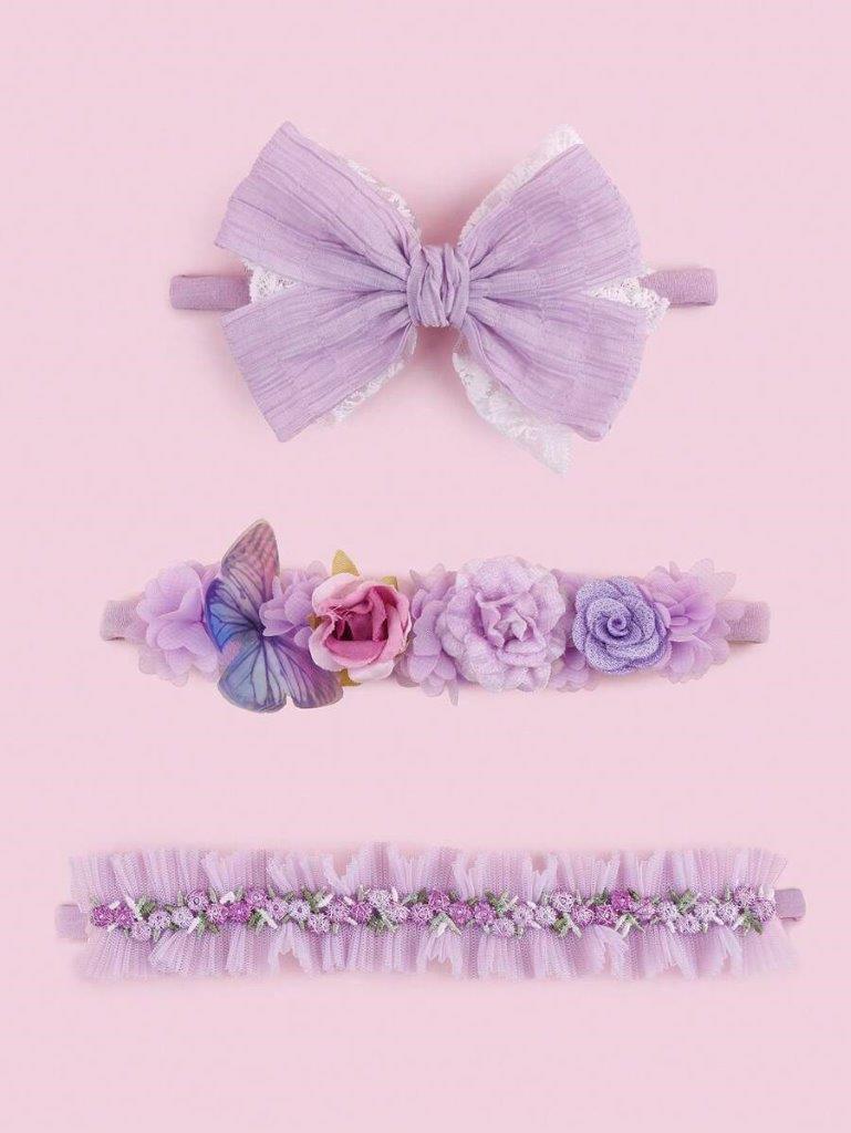 Baby 3 Piece Butterfly Rose Headband Set Lilac