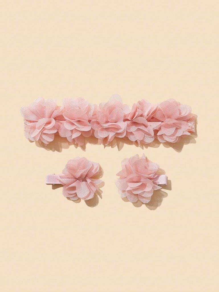 Baby Flower Headband With Clips Set Snow Bud