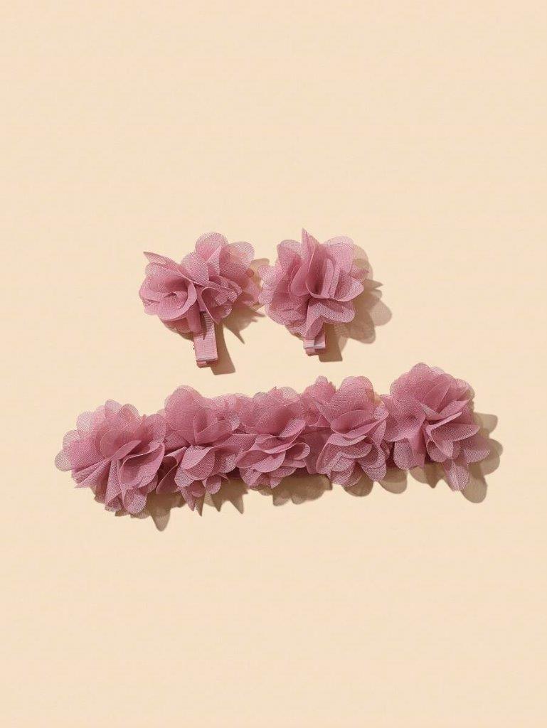 Baby Flower Headband With Clips Set Pink Purple