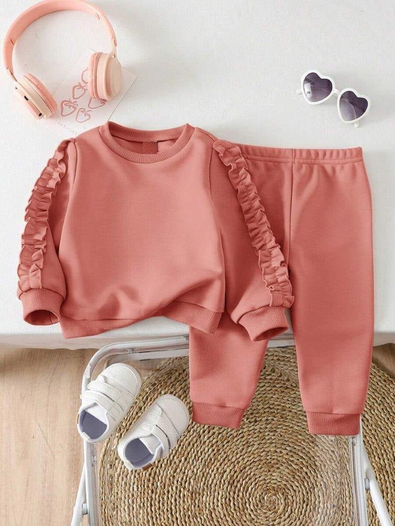 Baby Ruffle Trim Sleeve Pullover And Pants Set
