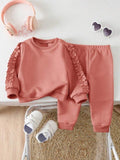 Baby Ruffle Trim Sleeve Pullover And Pants Set