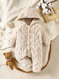 Baby Buttoned Hooded Fluffy Jumpsuit Apricot