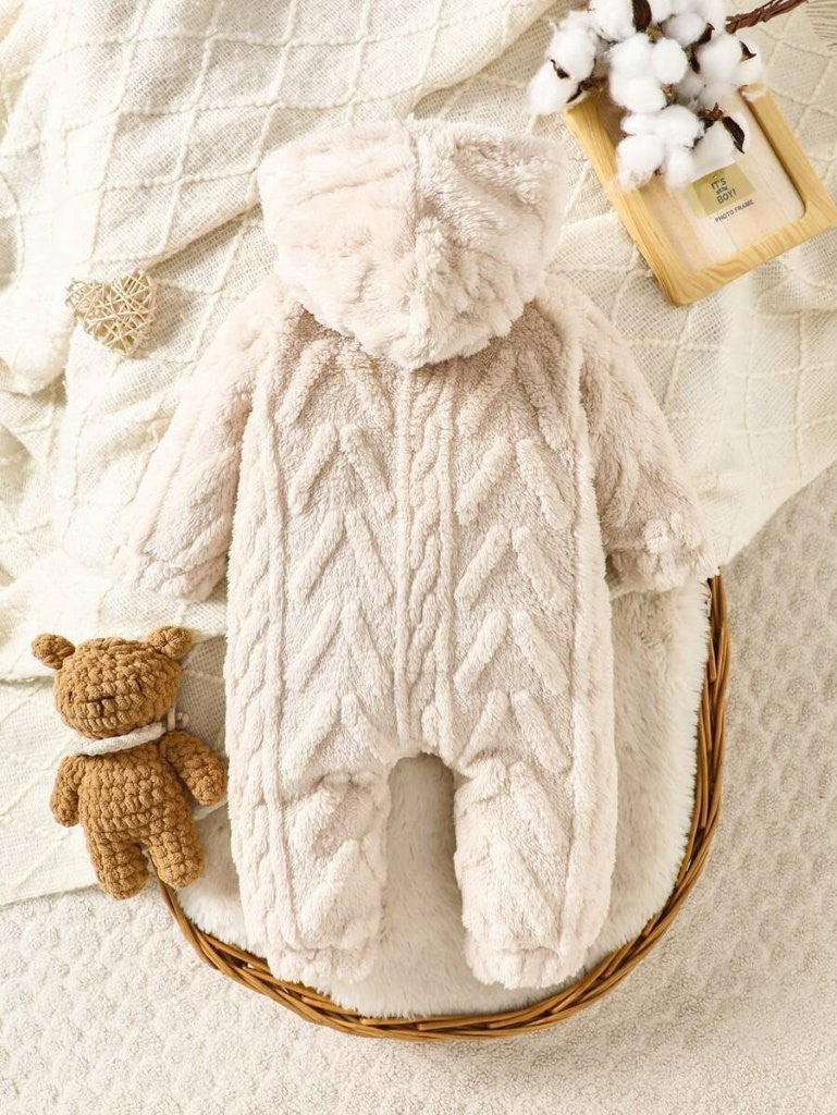 Baby Buttoned Hooded Fluffy Jumpsuit Apricot