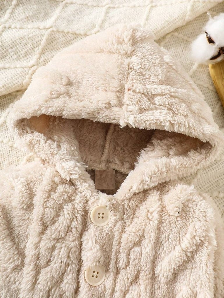 Baby Buttoned Hooded Fluffy Jumpsuit Apricot