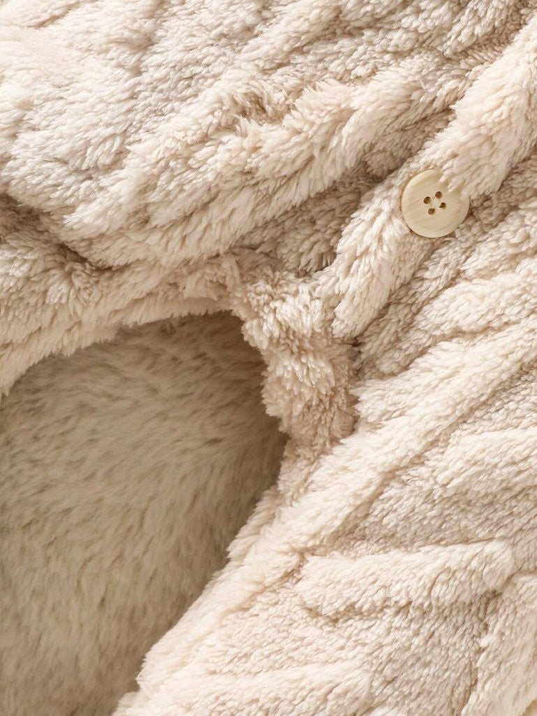 Baby Buttoned Hooded Fluffy Jumpsuit Apricot