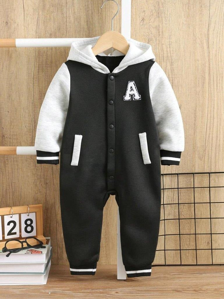 Baby Varsity Letter Hooded Jumpsuit