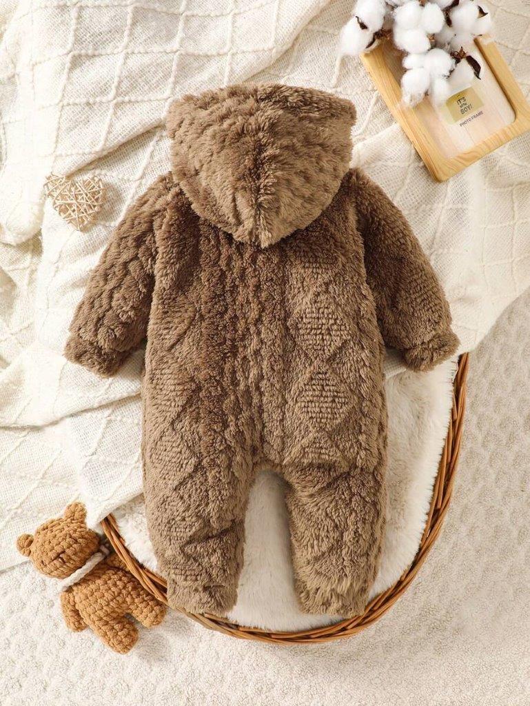 Baby Buttoned Hooded Teddy Jumpsuit