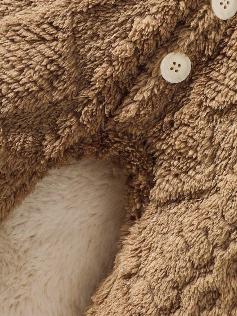 Baby Buttoned Hooded Teddy Jumpsuit
