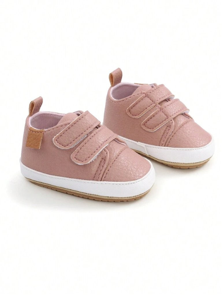 Baby Double Strap Leather Sneakers Pink