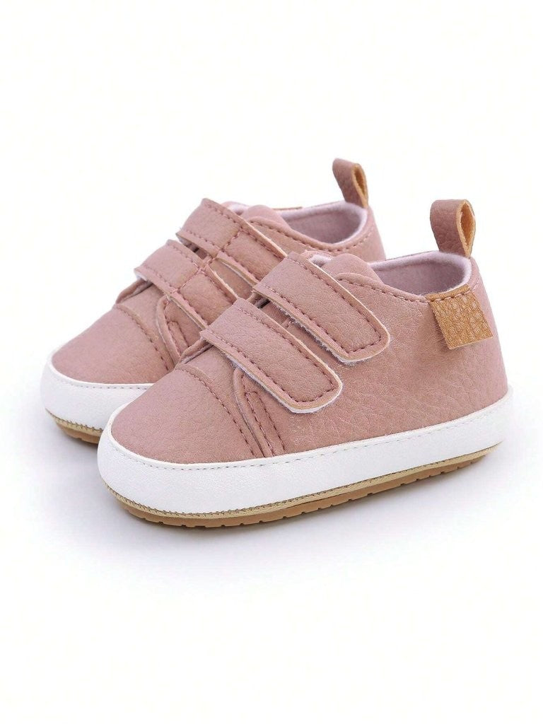 Baby Double Strap Leather Sneakers Pink