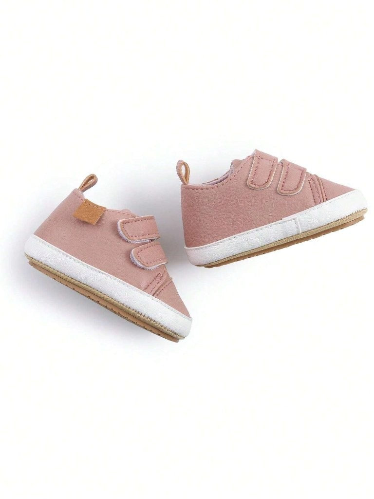 Baby Double Strap Leather Sneakers Pink