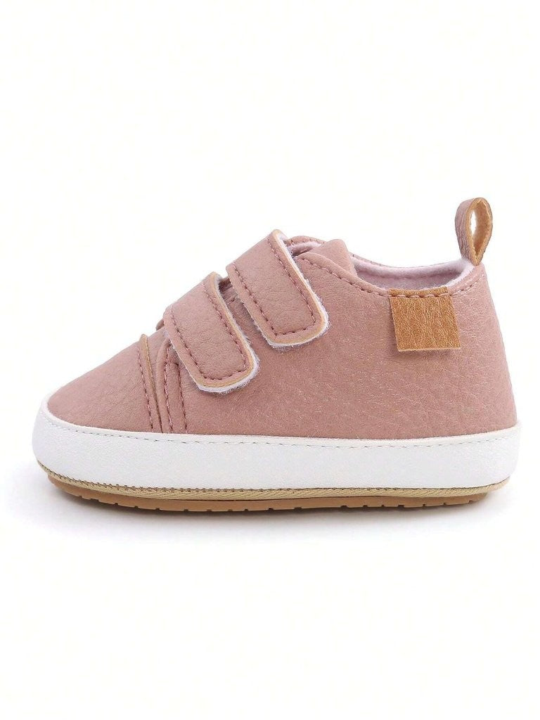 Baby Double Strap Leather Sneakers Pink
