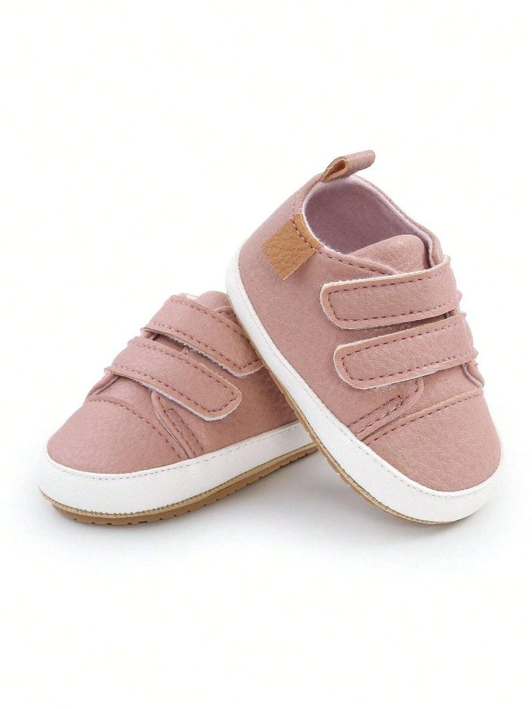 Baby Double Strap Leather Sneakers Pink