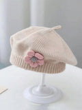 Baby Girls Flower Knitted Beret Beige