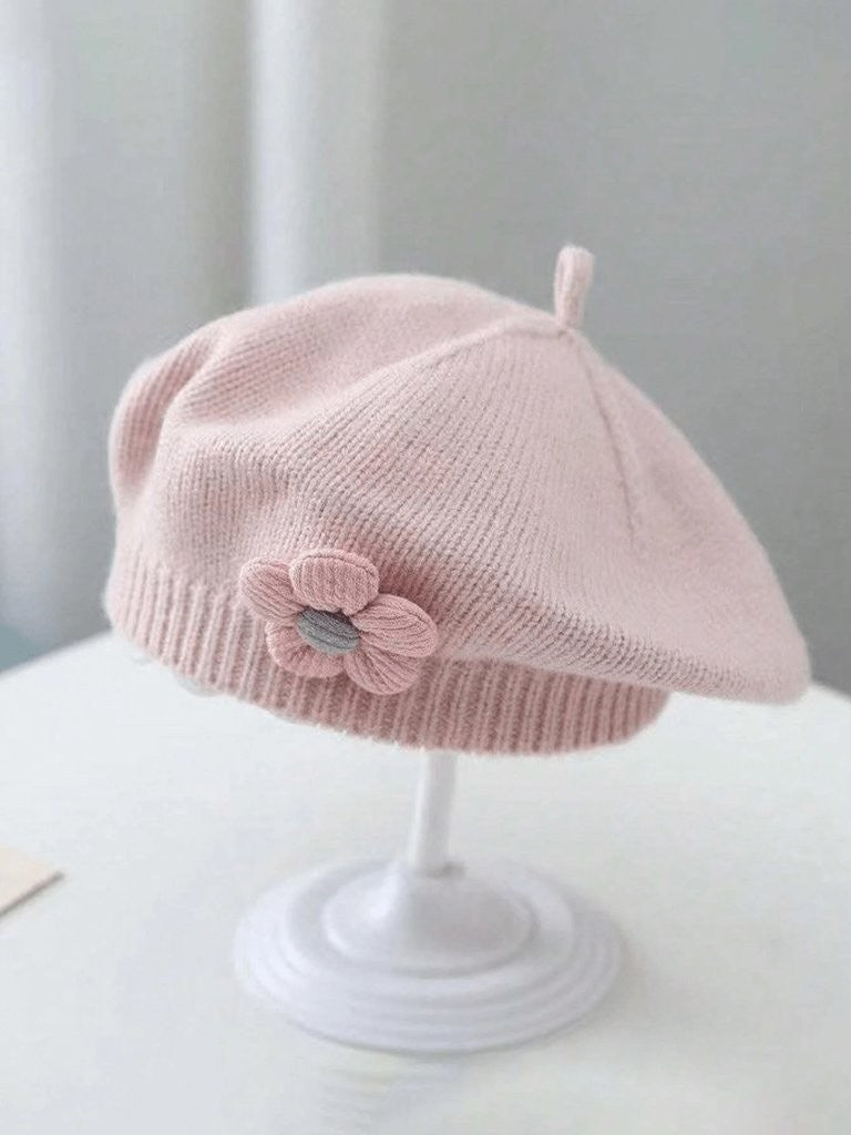 Baby Girls Flower Knitted Beret Pink