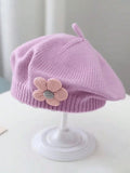 Baby Girls Flower Knitted Beret Purple