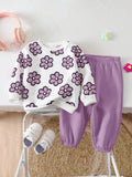Baby Flower Print Pullover And Pants Set