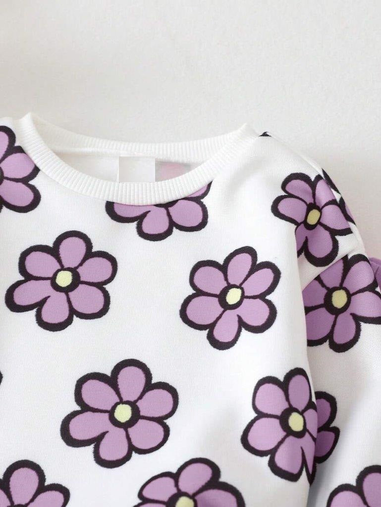 Baby Flower Print Pullover And Pants Set