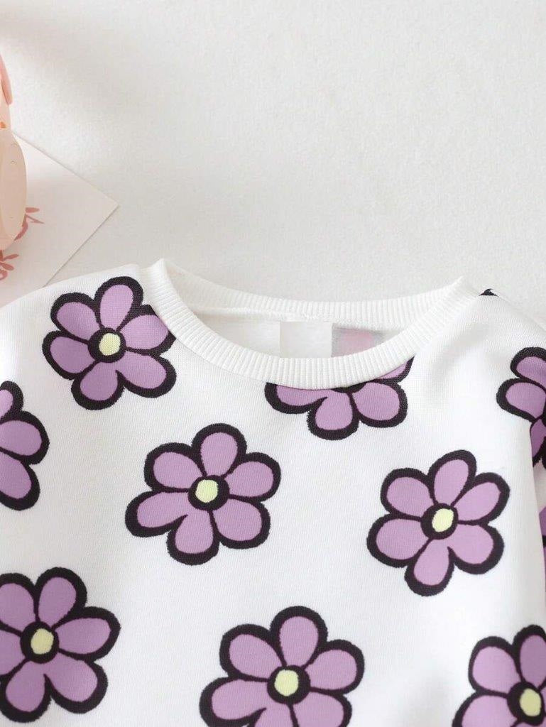 Baby Flower Print Pullover And Pants Set