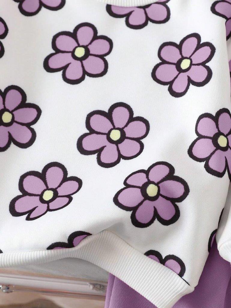 Baby Flower Print Pullover And Pants Set