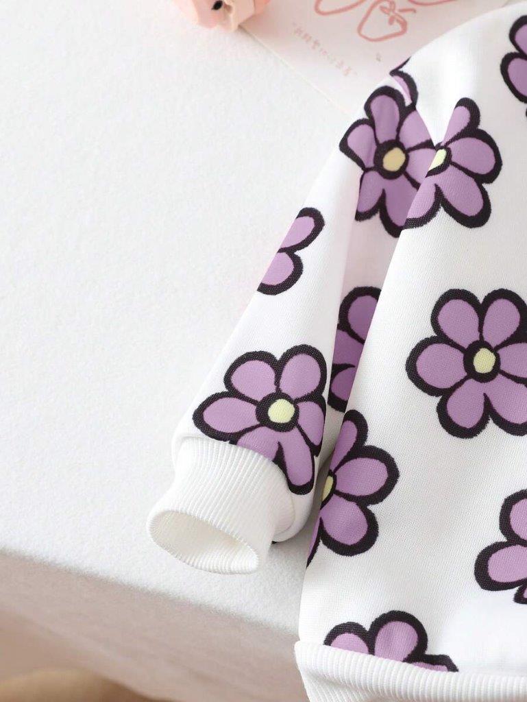 Baby Flower Print Pullover And Pants Set