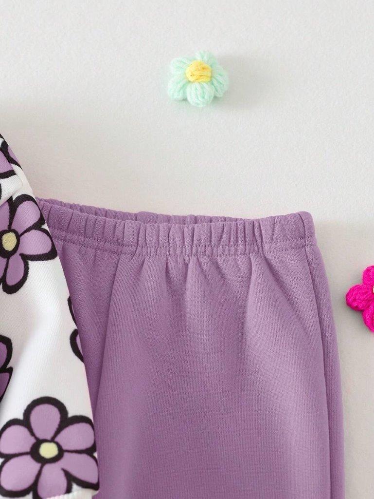 Baby Flower Print Pullover And Pants Set