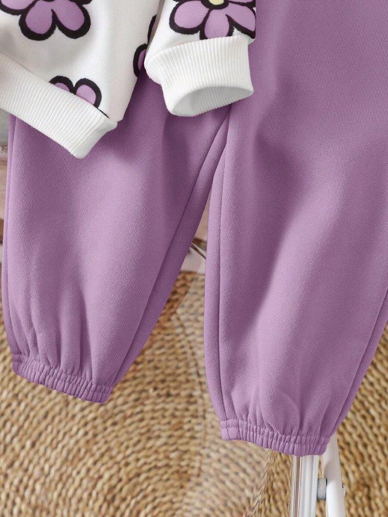 Baby Flower Print Pullover And Pants Set