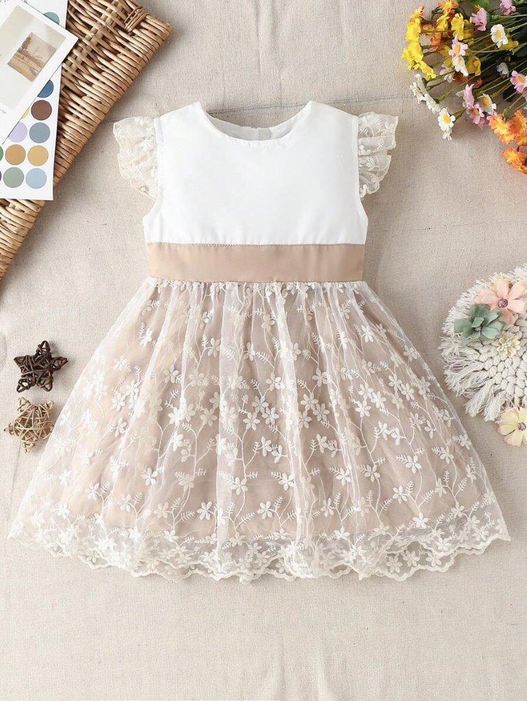 Baby Ruffle Sleeve Lace Flared Dress