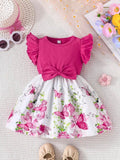 Baby Floral Butterfly Print Bow Dress Pink