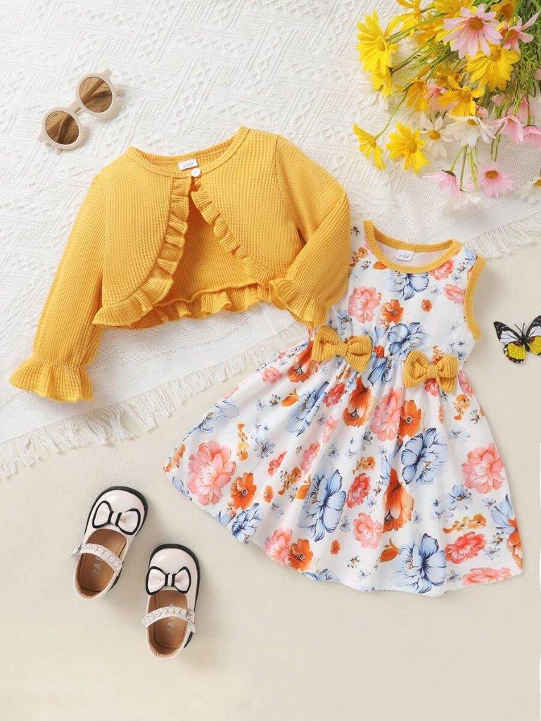 Baby Cardigan With Double Bow Dress