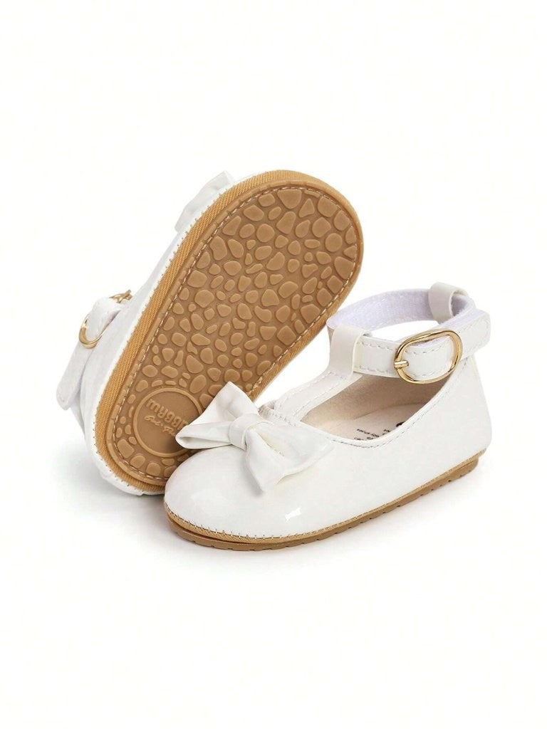 Baby White Ankle Strap Bow Shoes