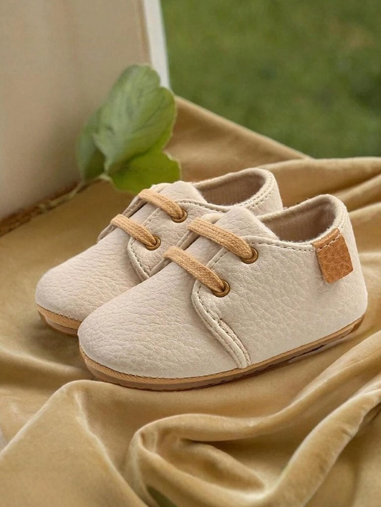Baby White Unisex Leather Lace Up Shoes