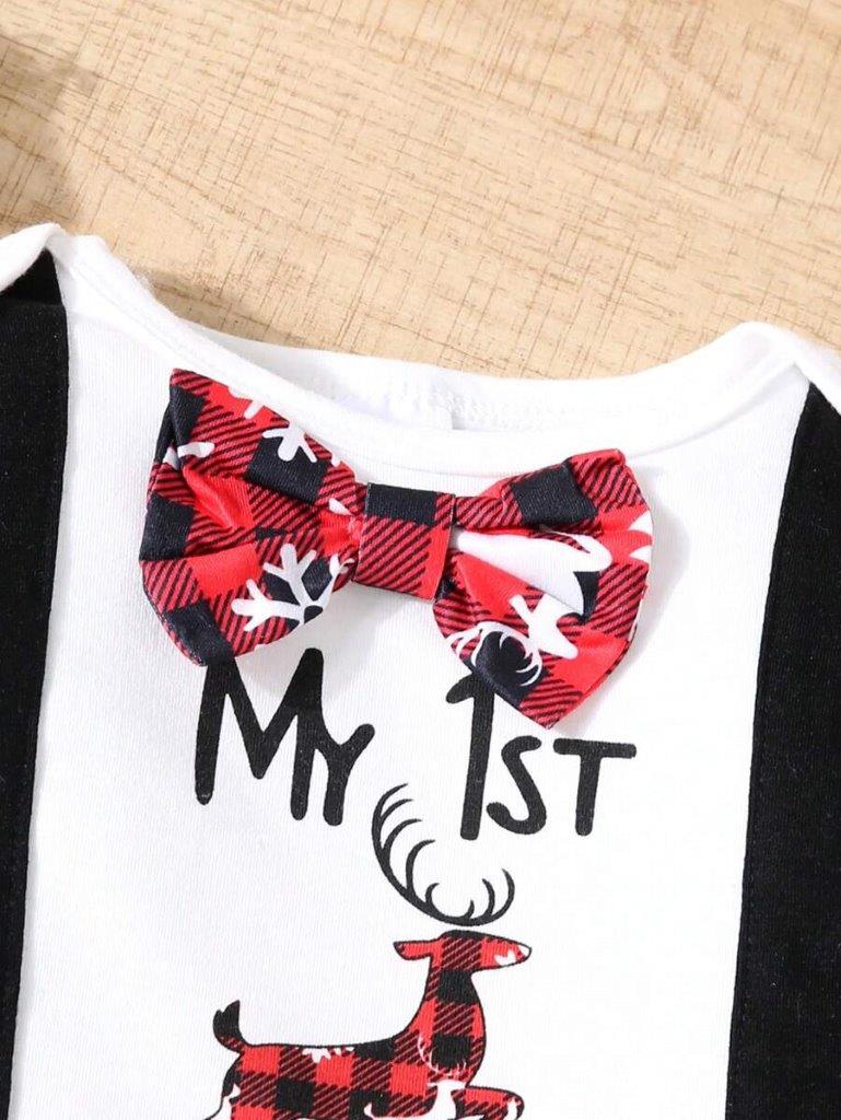 Baby Christmas Bow Tie Bodysuit 3 Piece Set