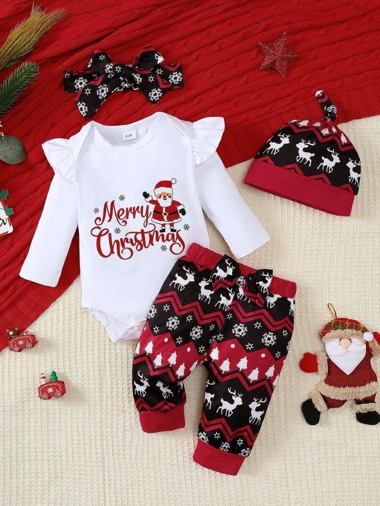 Baby 4 Piece Christmas Bodysuit Outfit