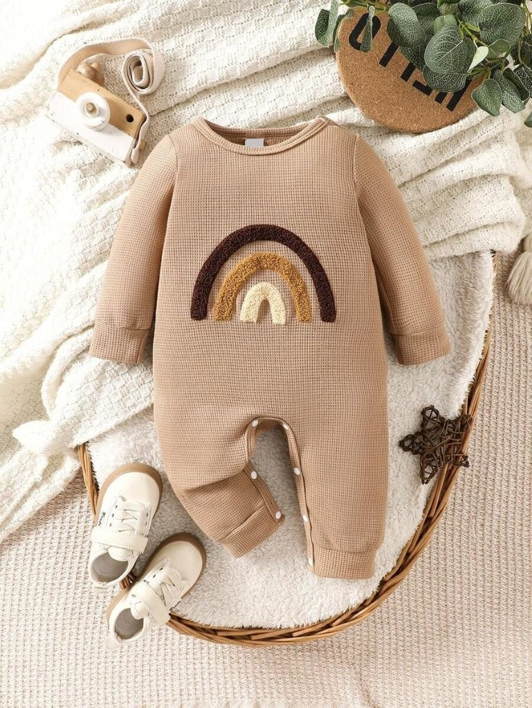 Baby Coffee Brown Rainbow Pattern Jumpsuit