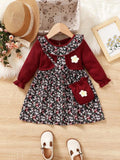 Baby Floral Print Frilled Collar Dress With Bag