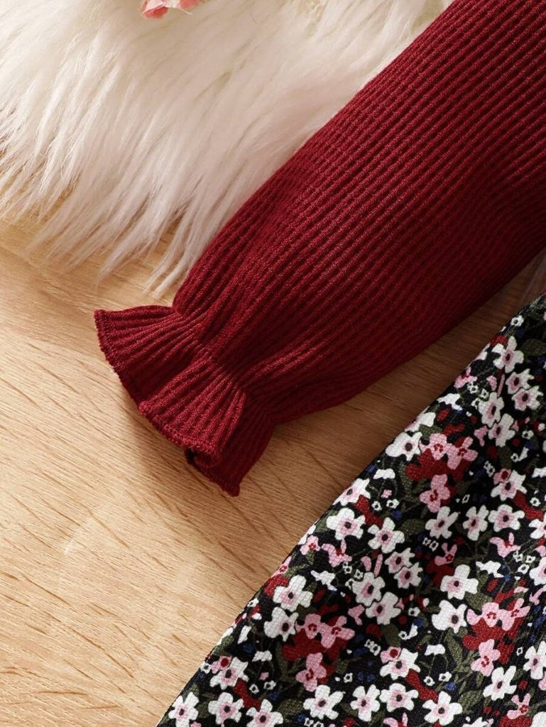 Baby Floral Print Frilled Collar Dress With Bag