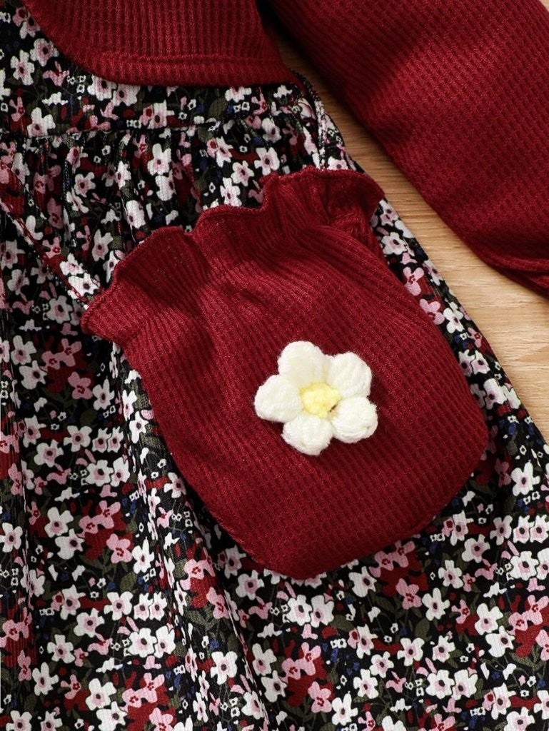 Baby Floral Print Frilled Collar Dress With Bag