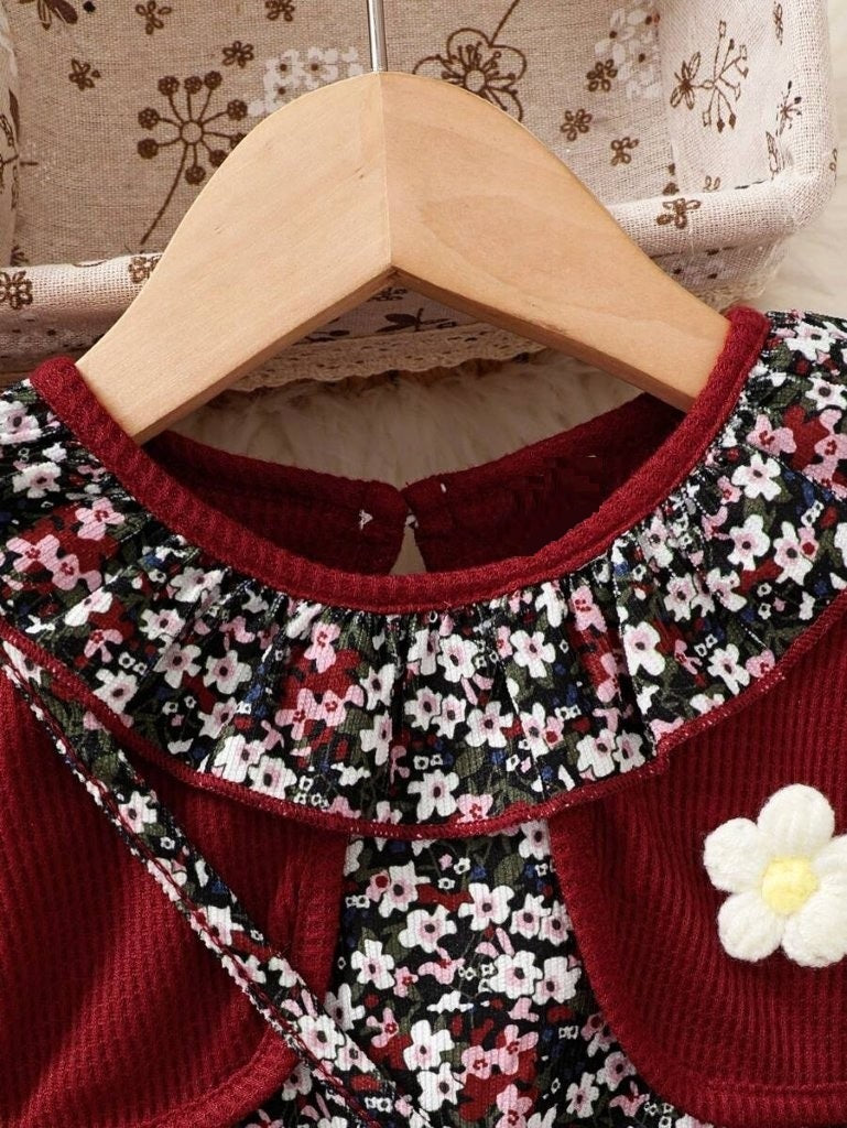 Baby Floral Print Frilled Collar Dress With Bag