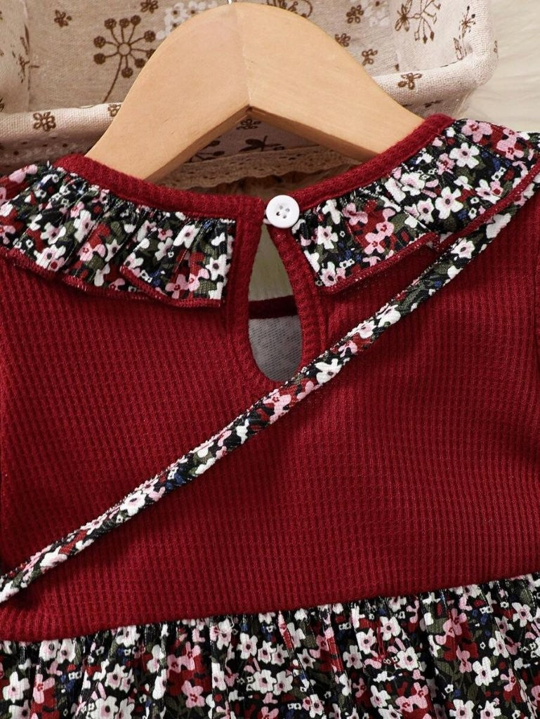 Baby Floral Print Frilled Collar Dress With Bag