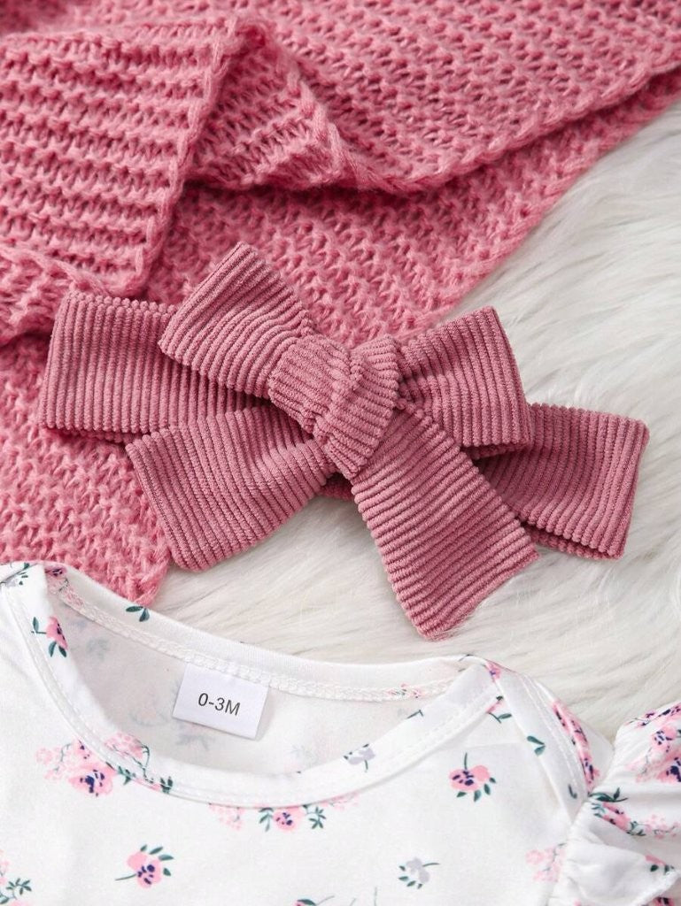 Baby Kitty Embroidered Jumpsuit And Floral Bodysuit Outfit
