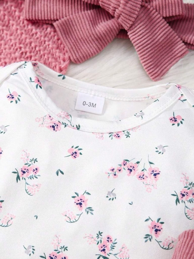Baby Kitty Embroidered Jumpsuit And Floral Bodysuit Outfit
