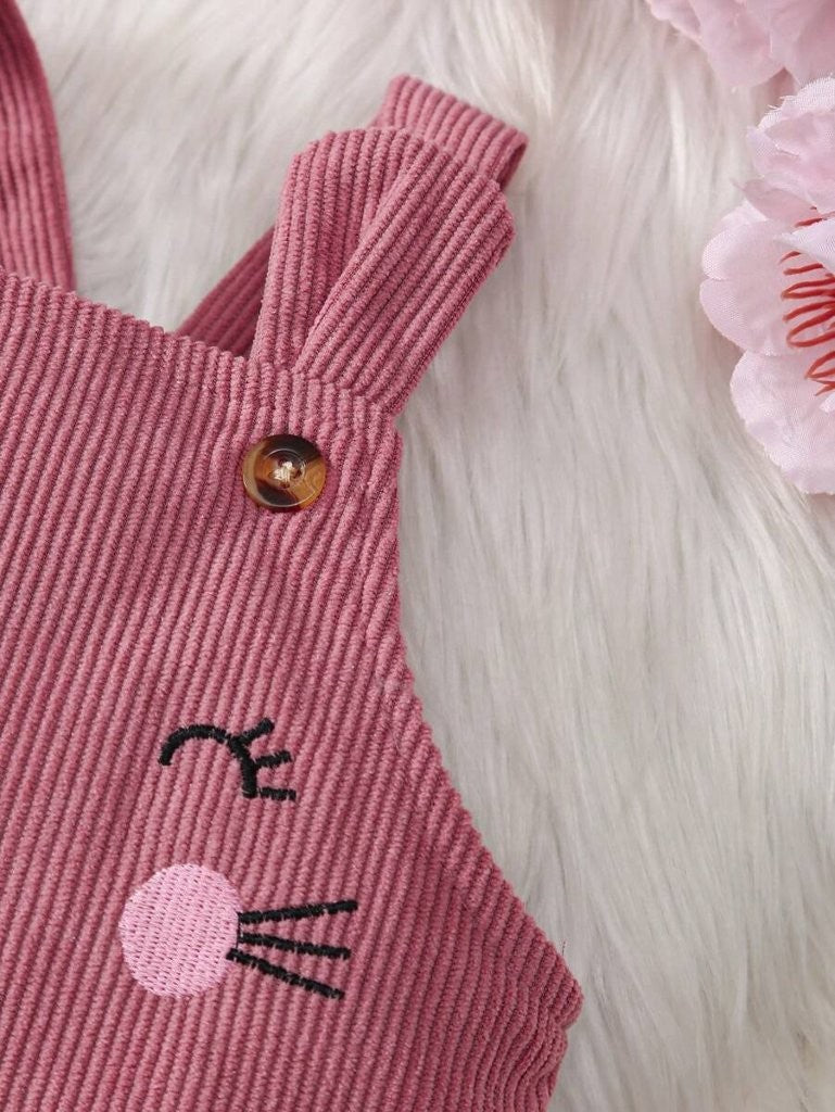 Baby Kitty Embroidered Jumpsuit And Floral Bodysuit Outfit