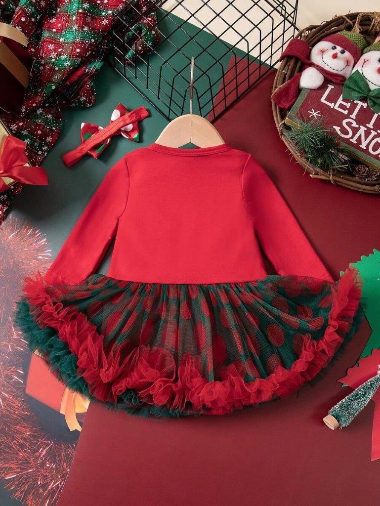 Baby First Christmas Bodysuit Dress With Headband