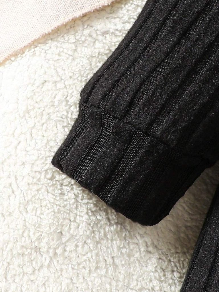 Baby Black Stripe Fleece Jumpsuit With Beanie